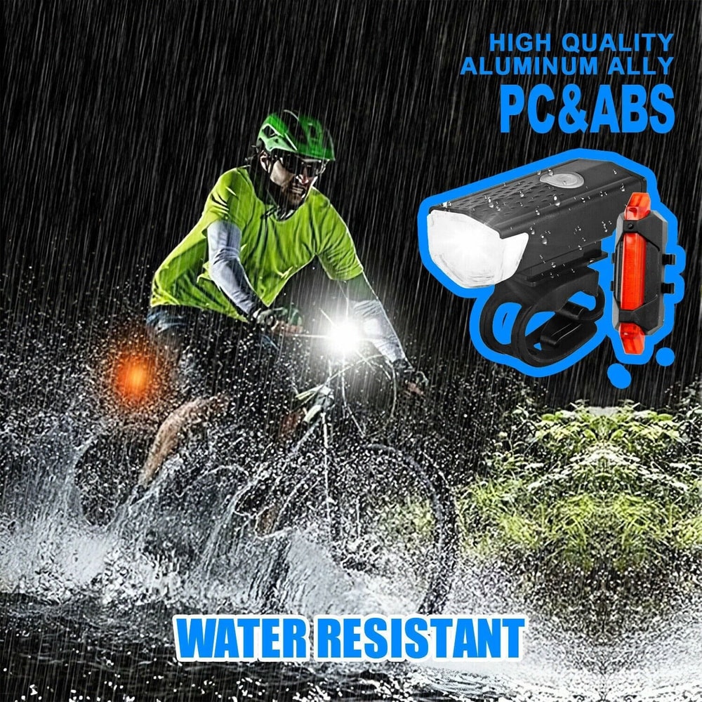 USB Rechargeable LED Bicycle Headlight Rear Light Cycling Lamp Set For Safe Riding 4