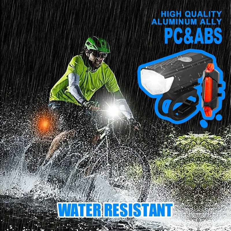 USB Rechargeable LED Bicycle Headlight Rear Light Cycling Lamp Set For Safe Riding 4