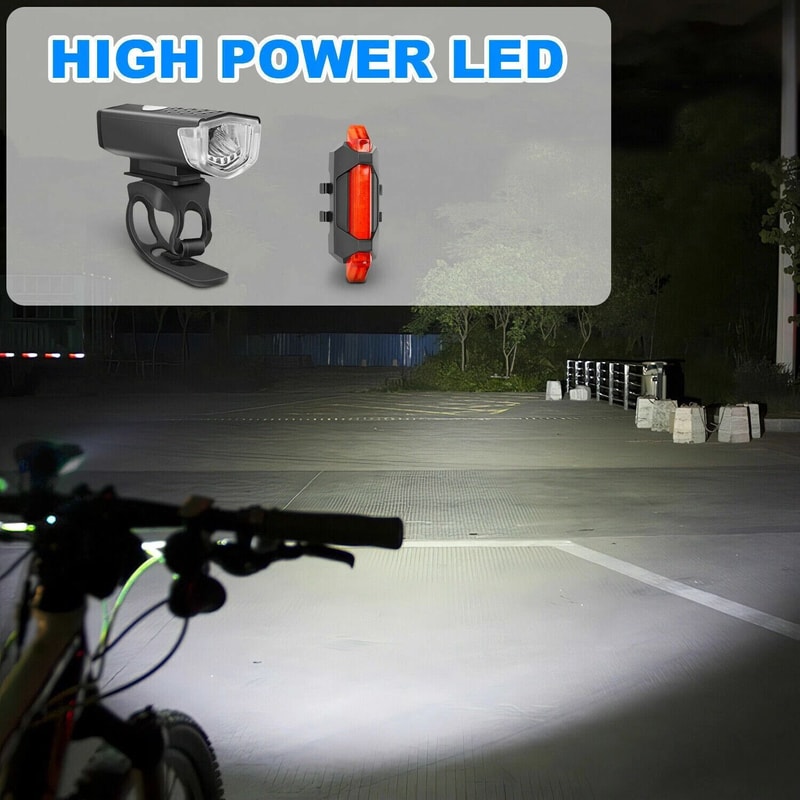 USB Rechargeable LED Bicycle Headlight Rear Light Cycling Lamp Set For Safe Riding 5