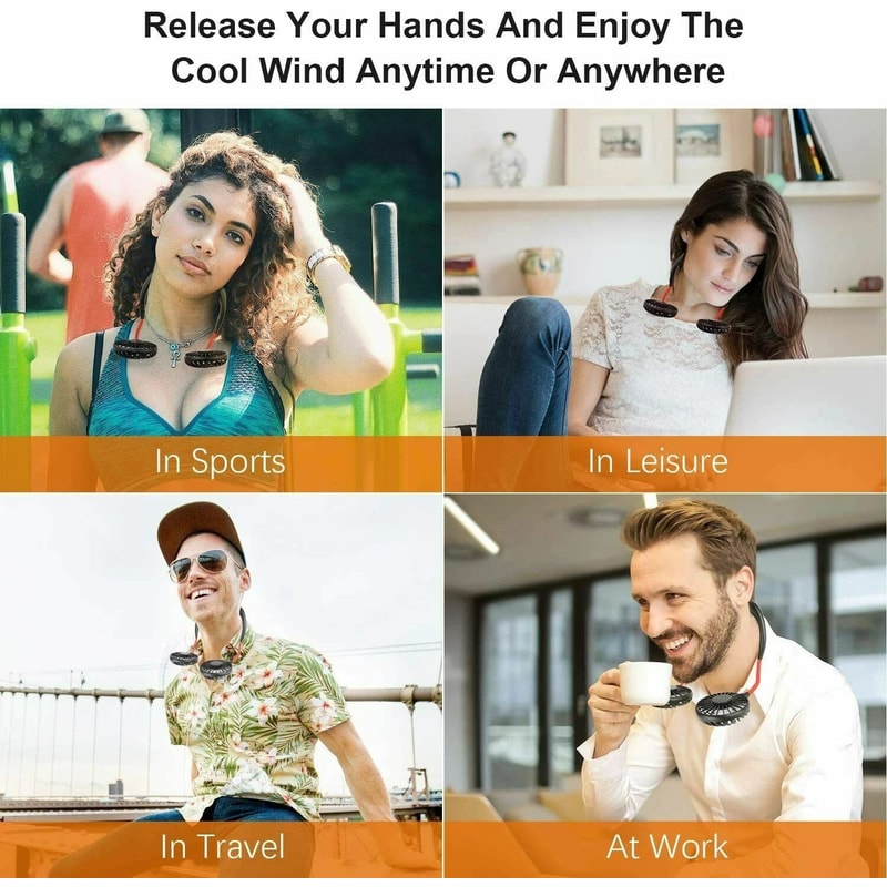 Neckband Cooling Fan USB Rechargeable Dual Cooling Style For Hot Days Mini Fan For Outdoor Use 3