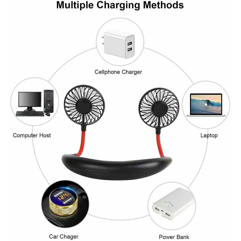 Neckband Cooling Fan USB Rechargeable Dual Cooling Style For Hot Days Mini Fan For Outdoor Use 1