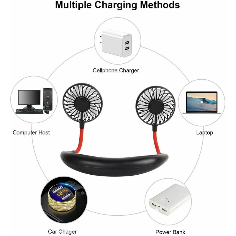 Neckband Cooling Fan USB Rechargeable Dual Cooling Style For Hot Days Mini Fan For Outdoor Use 1