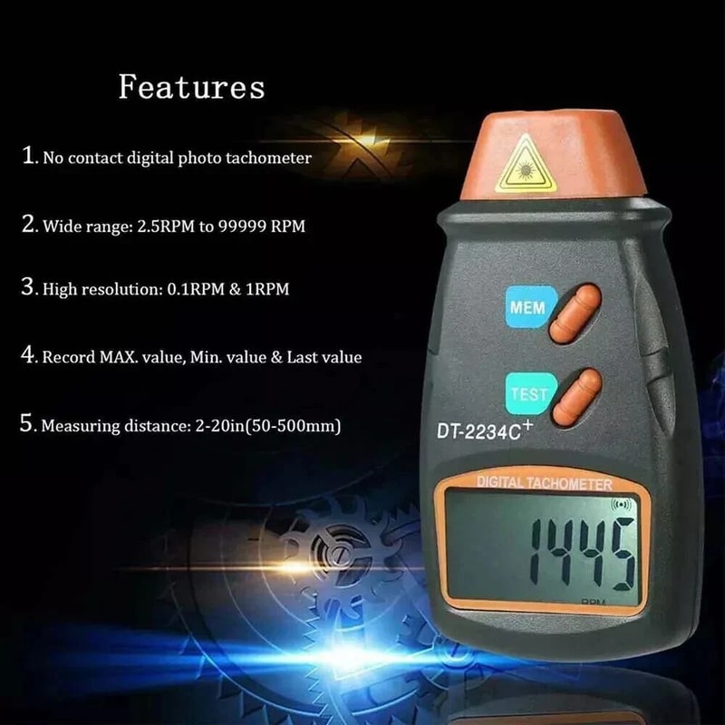 Non Contact Digital Tachometer Laser RPM Motor Speed Gauge Meter Accurate Tach Test Tool 4