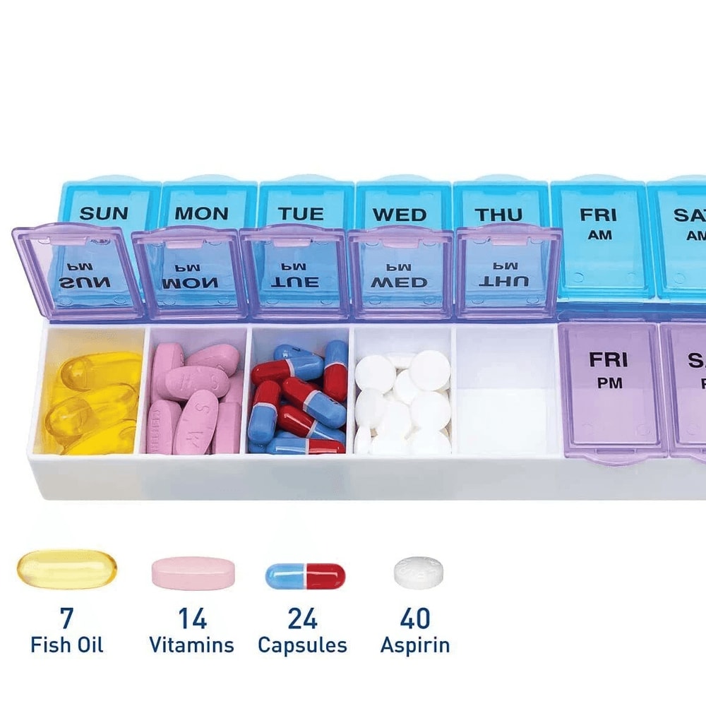 7 Day AMPM Organizer Case Weekly Pill Box Organizer For Medicine Storage 1