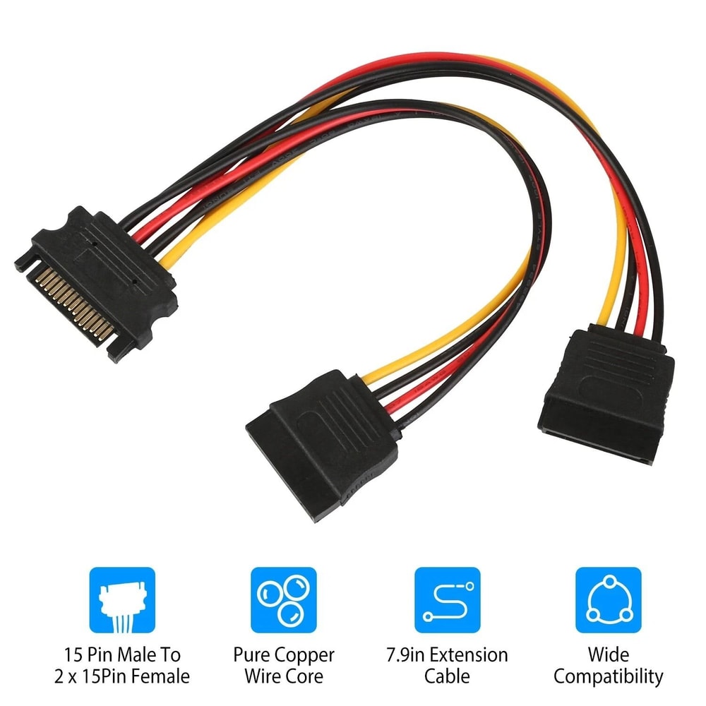 15 Pin Y Splitter Cable Male To Female Adapter For HDD HSSD Hard Drive Data Converter For Enhanced 2
