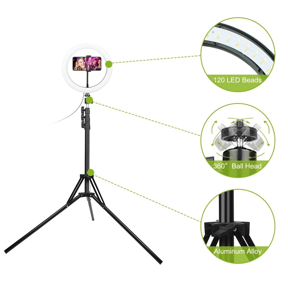 LED Selfie Ring Light LED Dimmable Makeup Lights Tripod Stand Smartphone Holder Set For Photograph 7