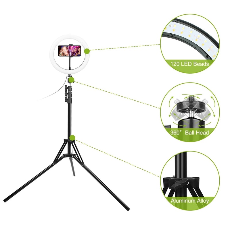 LED Selfie Ring Light LED Dimmable Makeup Lights Tripod Stand Smartphone Holder Set For Photograph 7