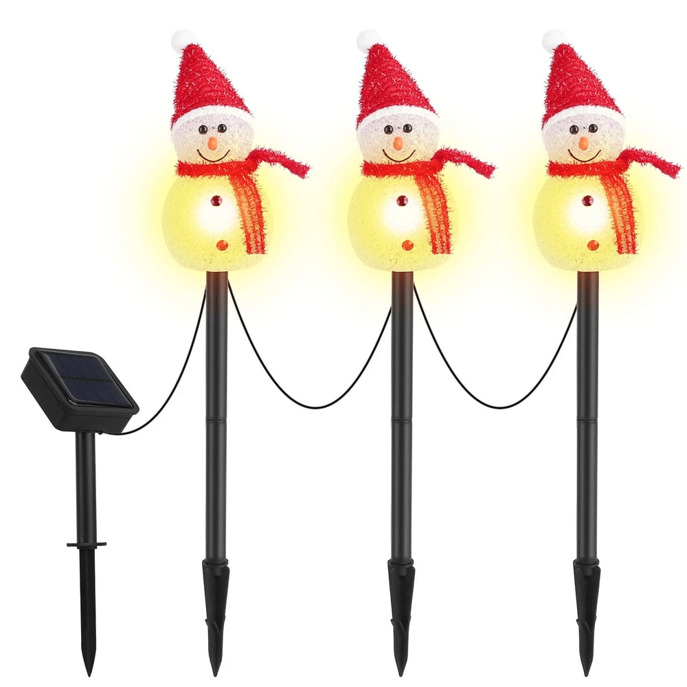 Christmas Yard Patio LED Lights Solar Garden Stakes Snowmen Waterproof Outdoor Decor 9