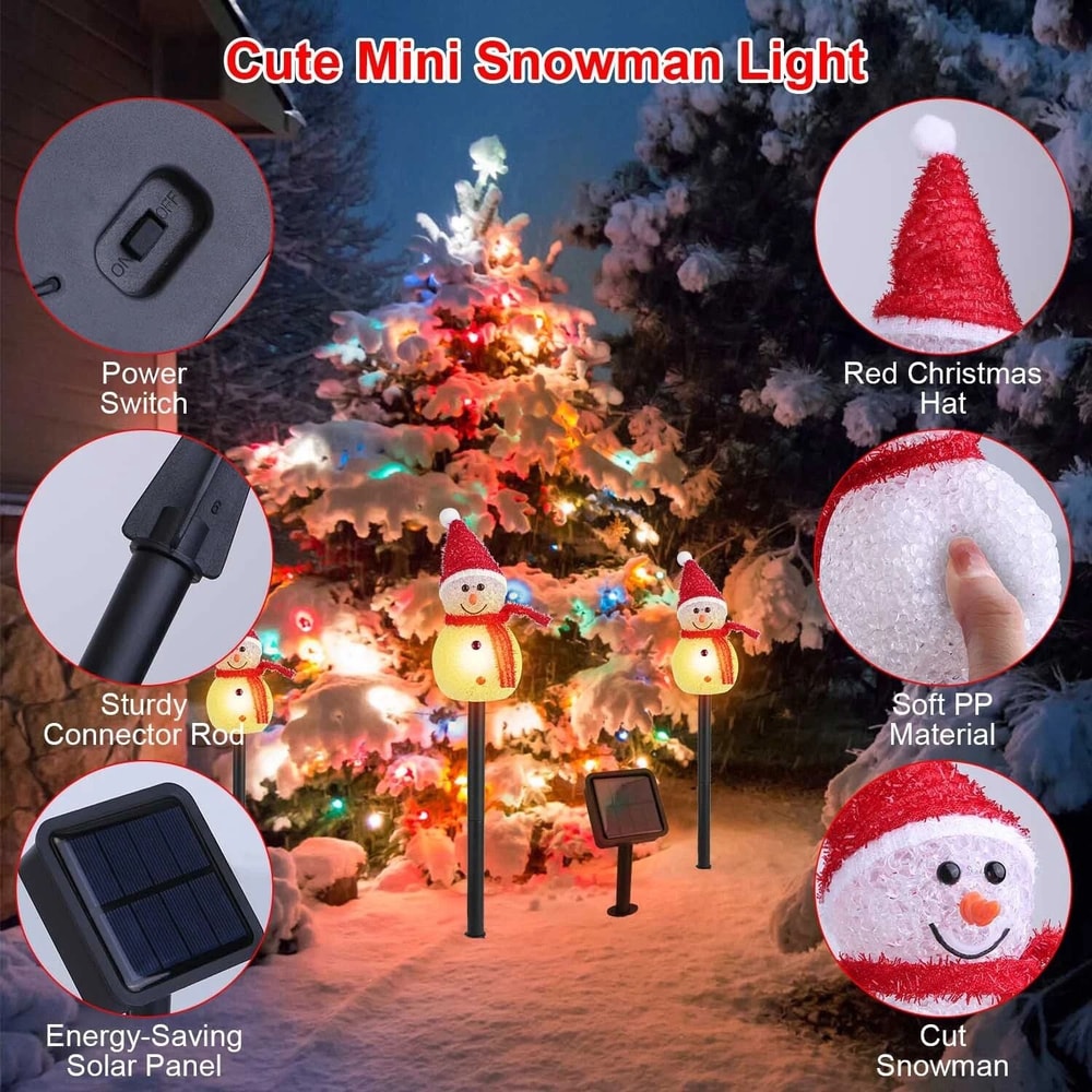 Christmas Yard Patio LED Lights Solar Garden Stakes Snowmen Waterproof Outdoor Decor 4