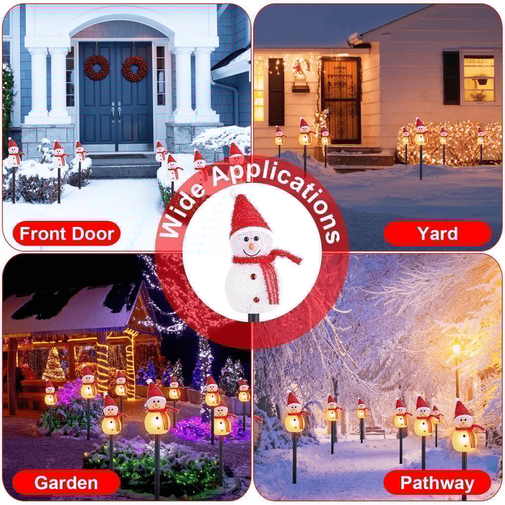 Christmas Yard Patio LED Lights Solar Garden Stakes Snowmen Waterproof Outdoor Decor 5