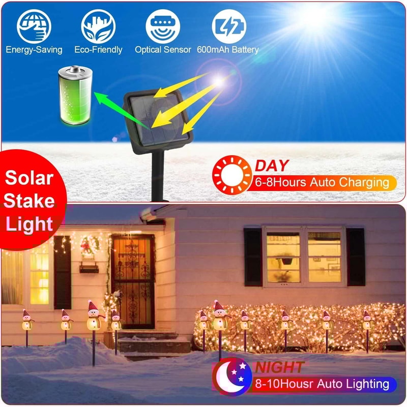 Christmas Yard Patio LED Lights Solar Garden Stakes Snowmen Waterproof Outdoor Decor 6