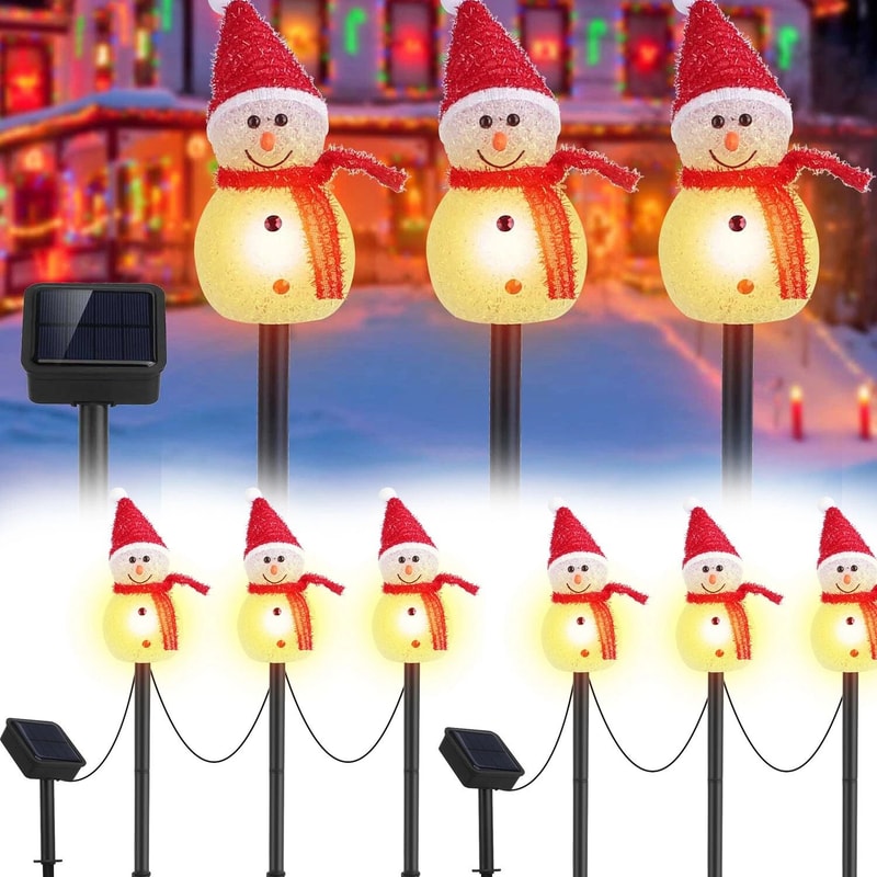Christmas Yard Patio LED Lights Solar Garden Stakes Snowmen Waterproof Outdoor Decor 10