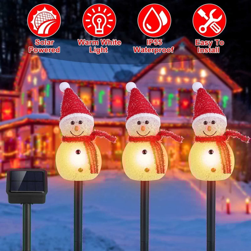 Christmas Yard Patio LED Lights Solar Garden Stakes Snowmen Waterproof Outdoor Decor 8