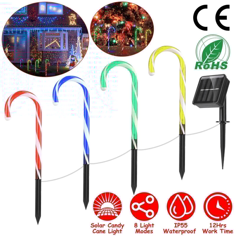 Solar Candy Cane Light Stake Christmas Garden Yard Lights Decorative Solar Lamp For Outdoor Holiday 8