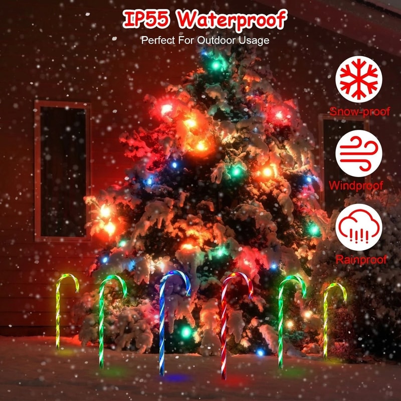 Solar Candy Cane Light Stake Christmas Garden Yard Lights Decorative Solar Lamp For Outdoor Holiday 6