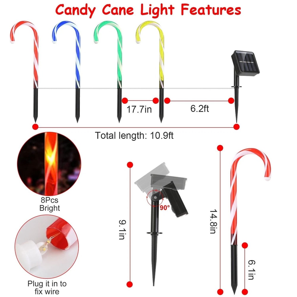 Solar Candy Cane Light Stake Christmas Garden Yard Lights Decorative Solar Lamp For Outdoor Holiday 7