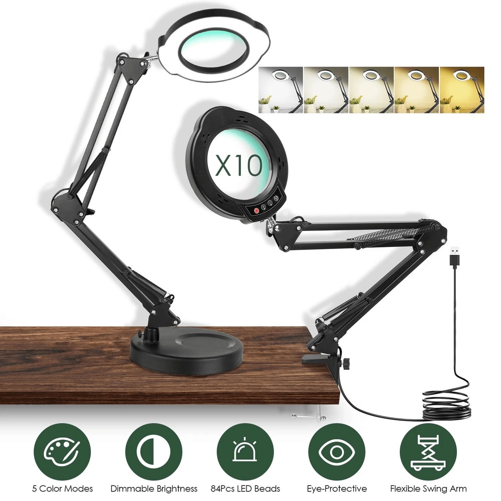 Portable 10X Magnifying Glass Light Desk Lamp For Bedroom With Metal Clamp Magnifying Lamp 4