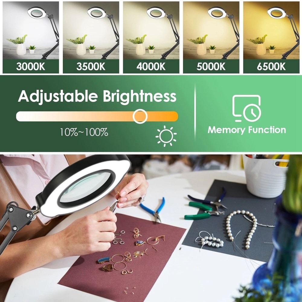 Portable 10X Magnifying Glass Light Desk Lamp For Bedroom With Metal Clamp Magnifying Lamp 2