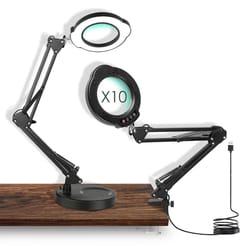 portable 10x magnifying glass & light, desk lamp for bedroom with metal clamp, magnifying lamp