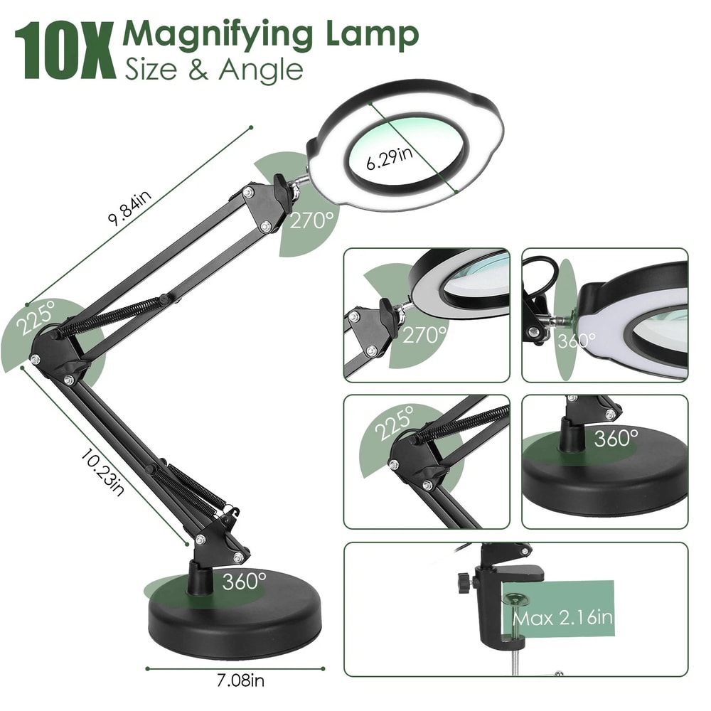 Portable 10X Magnifying Glass Light Desk Lamp For Bedroom With Metal Clamp Magnifying Lamp 7