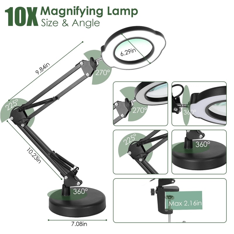 Portable 10X Magnifying Glass Light Desk Lamp For Bedroom With Metal Clamp Magnifying Lamp 7