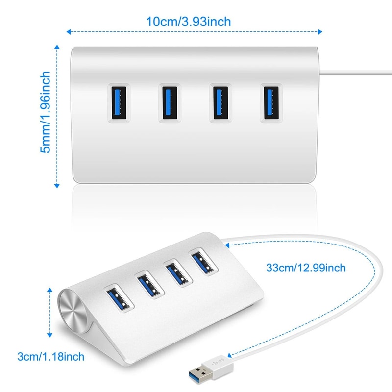 HighSpeed 3 Ports USB Aluminum Charging Hub For Windows PC Mac Fast Data Transfer 3