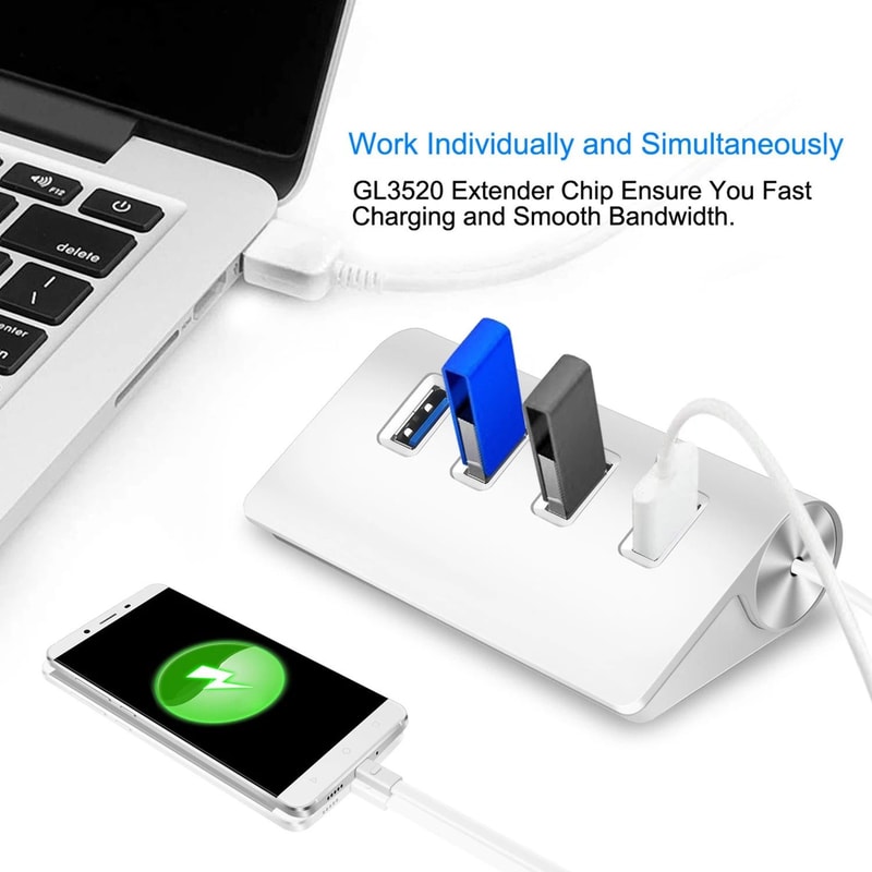 HighSpeed 3 Ports USB Aluminum Charging Hub For Windows PC Mac Fast Data Transfer 5
