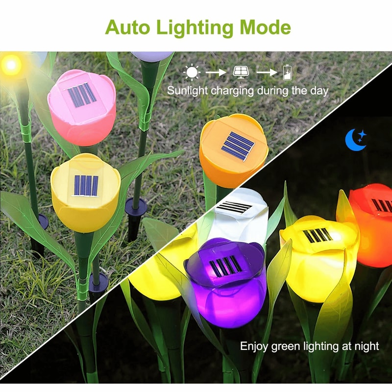 LED Tulip Flower Lights Solar Powered Outdoor Garden Pathway Lamp Lawn Decor 9