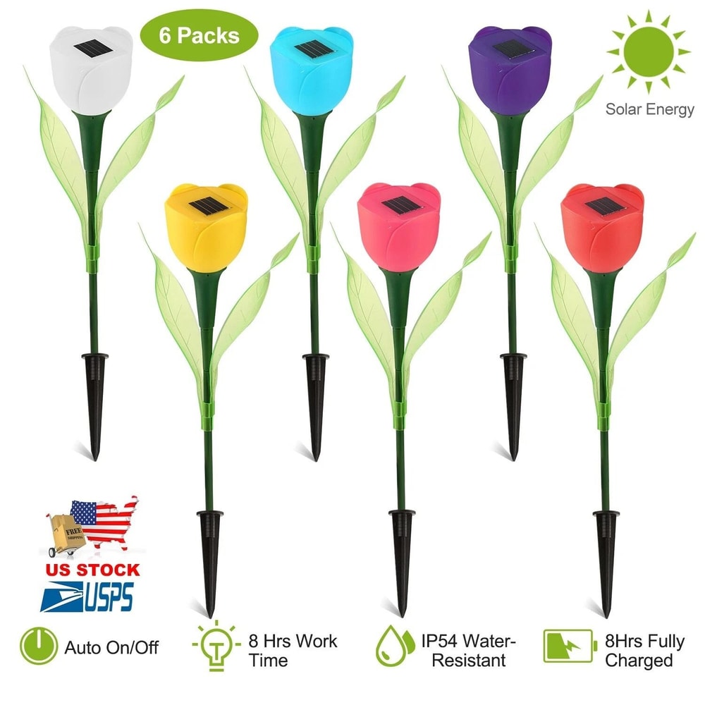 LED Tulip Flower Lights Solar Powered Outdoor Garden Pathway Lamp Lawn Decor 3