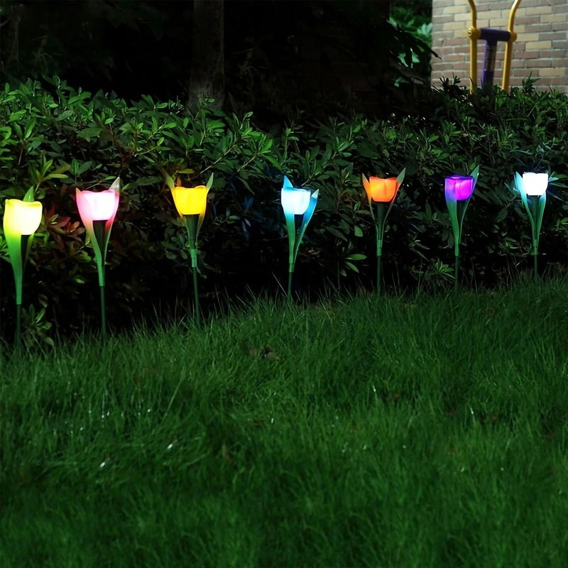 LED Tulip Flower Lights Solar Powered Outdoor Garden Pathway Lamp Lawn Decor 0