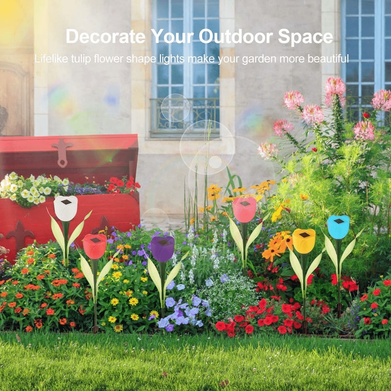 LED Tulip Flower Lights Solar Powered Outdoor Garden Pathway Lamp Lawn Decor 5