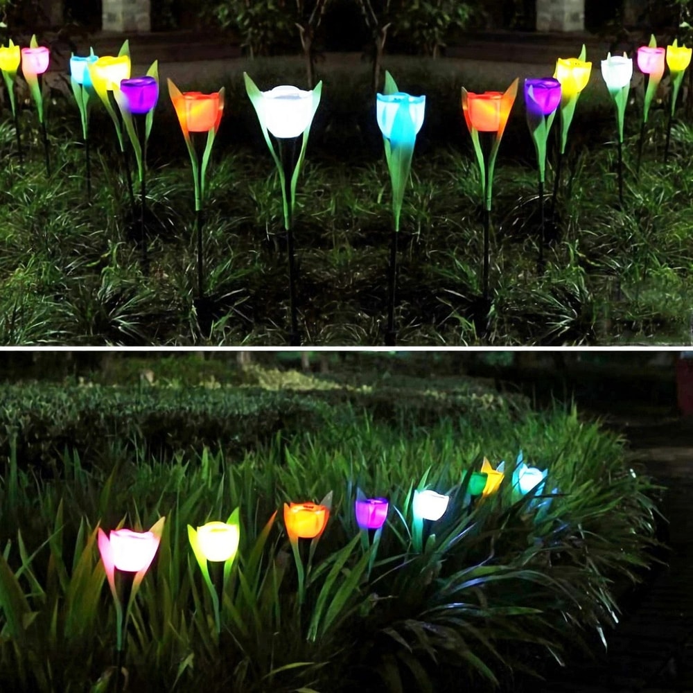 LED Tulip Flower Lights Solar Powered Outdoor Garden Pathway Lamp Lawn Decor 6