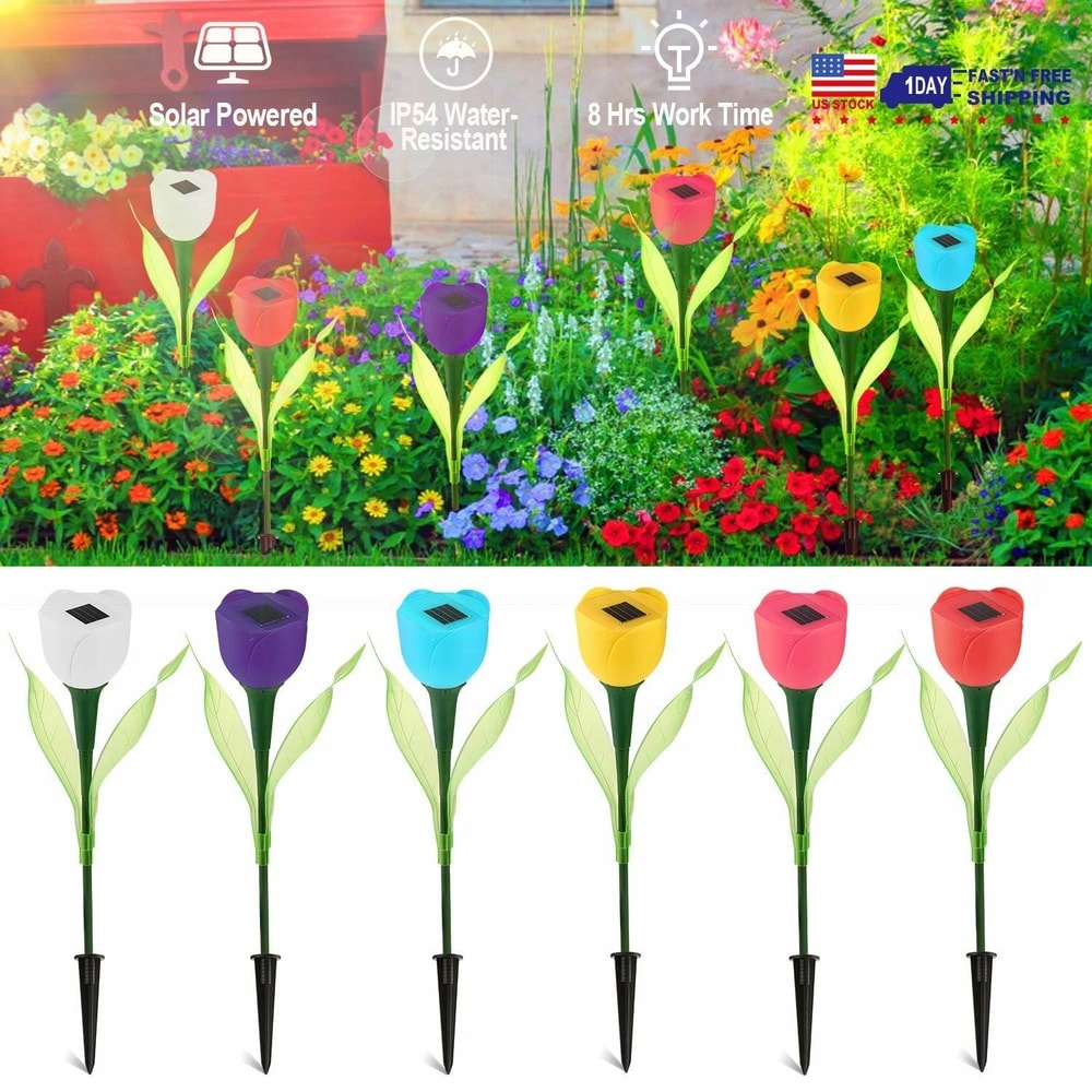 LED Tulip Flower Lights Solar Powered Outdoor Garden Pathway Lamp Lawn Decor 8