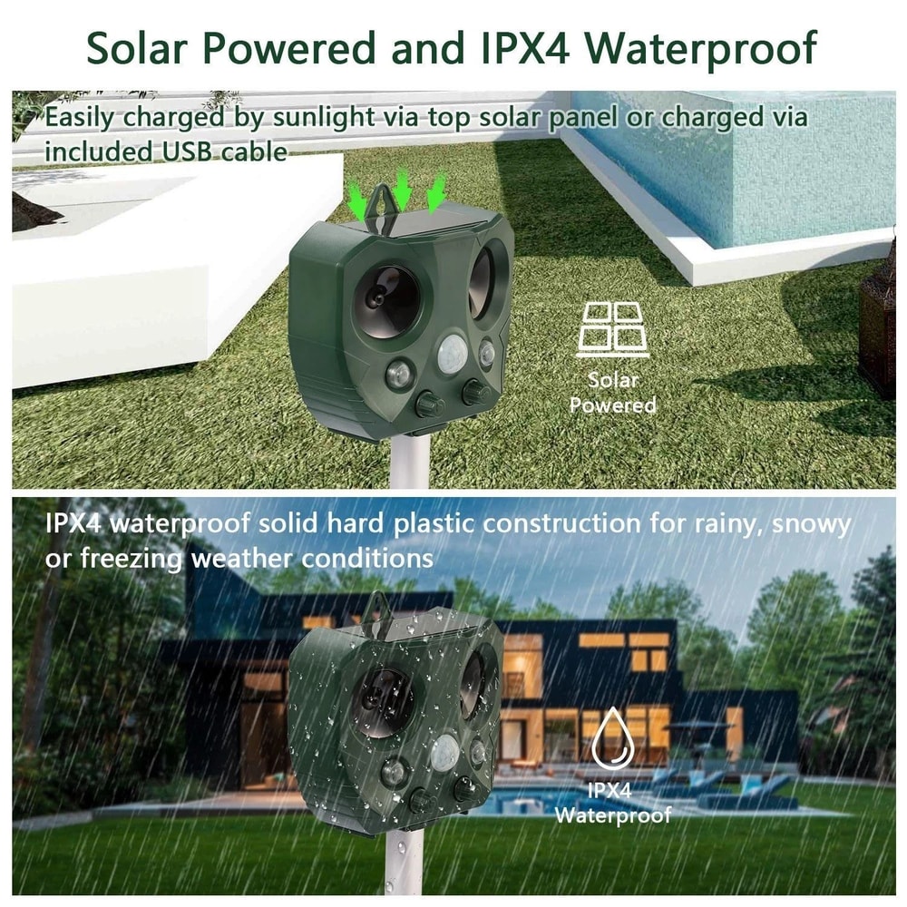 Outdoor Solar Ultrasonic Pest Repellent Effective Cat Dog Fox Deterrent For Gardens SolarPowered A 7