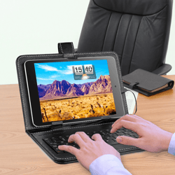 slim pu leather case cover for android tablet pc, w/ stand and usb keyboard, stylish, protective