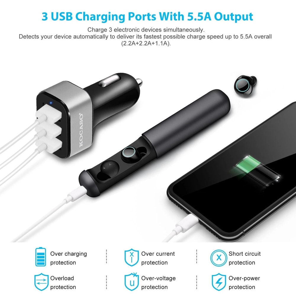 Quick 3 Port USB Fast Car Charger For IPhone X Samsung Galaxy S9 Plus 9