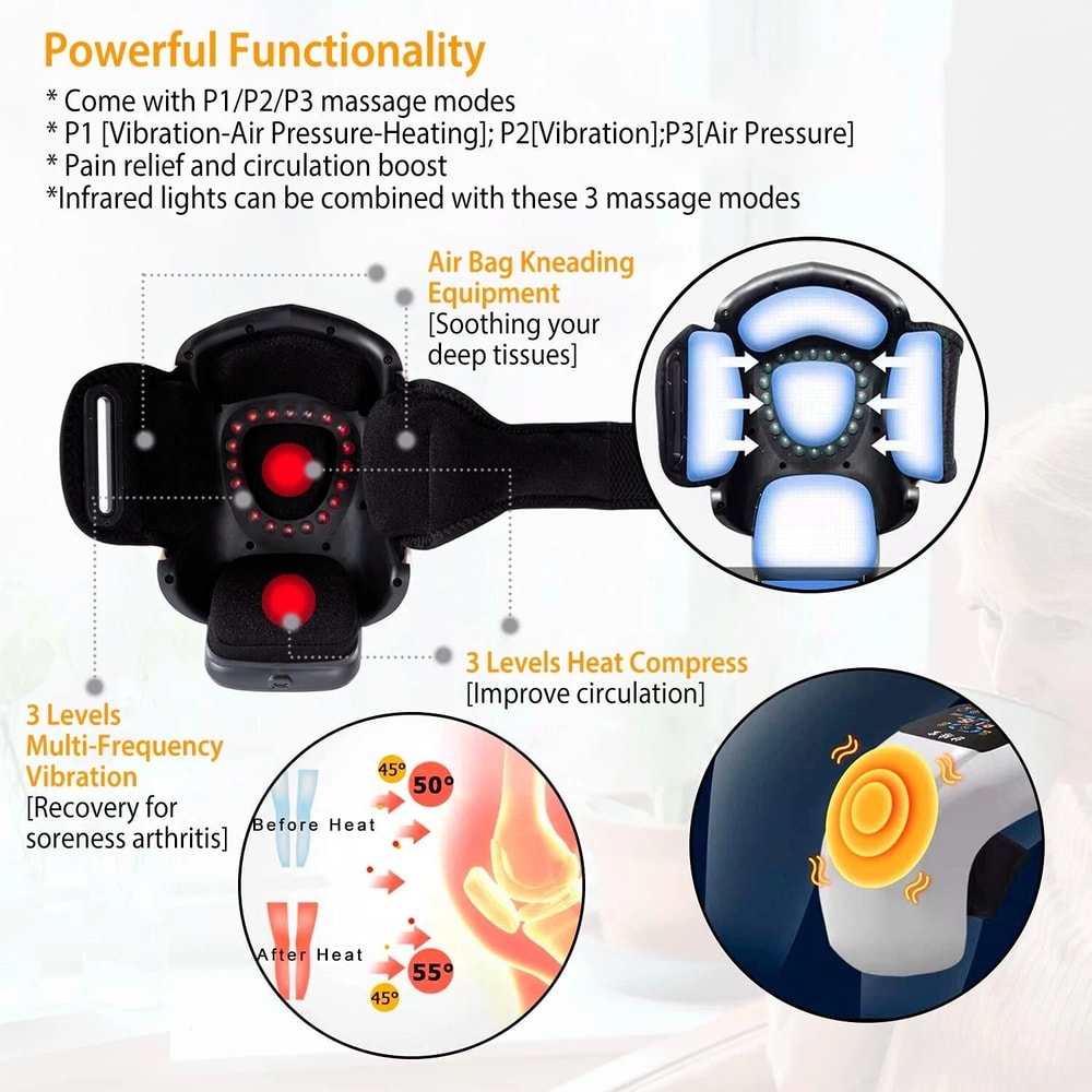 Electric Infrared Heat Knee Massage Air Pressure Vibration Massager For Pain Relief 10