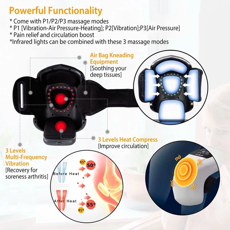Electric Infrared Heat Knee Massage Air Pressure Vibration Massager For Pain Relief 10
