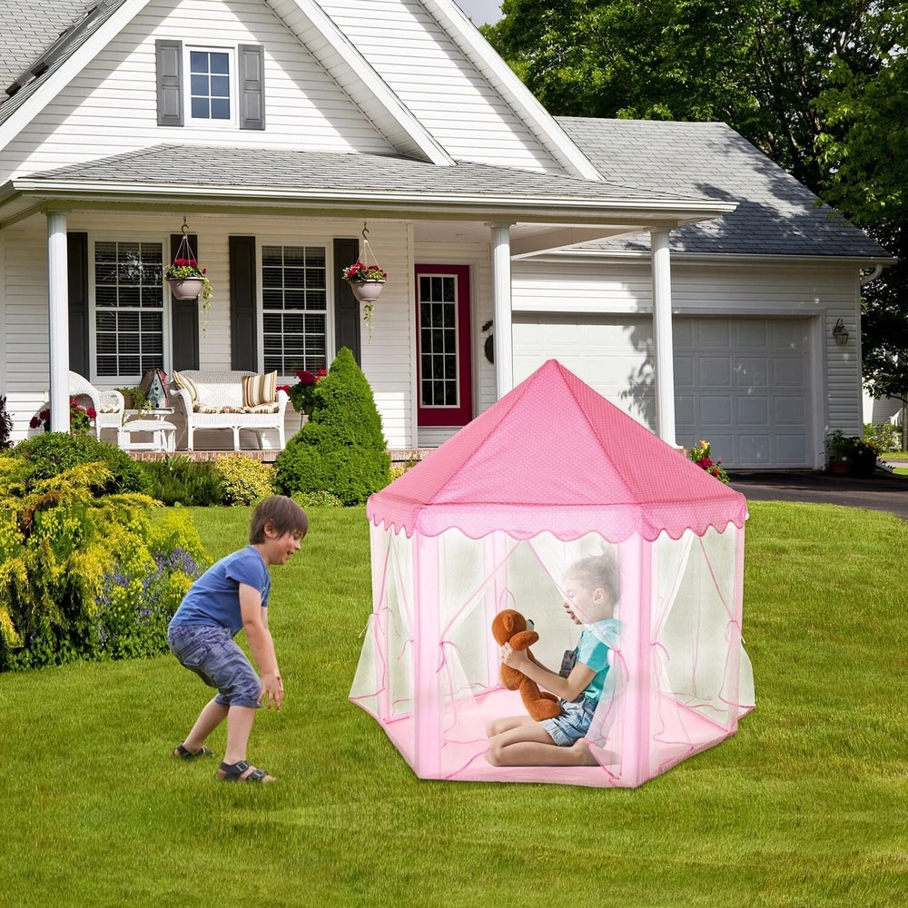 Pink Girls Princess Castle Play Tent Large Indoor Playhouse Outdoor Gift For Kids 3