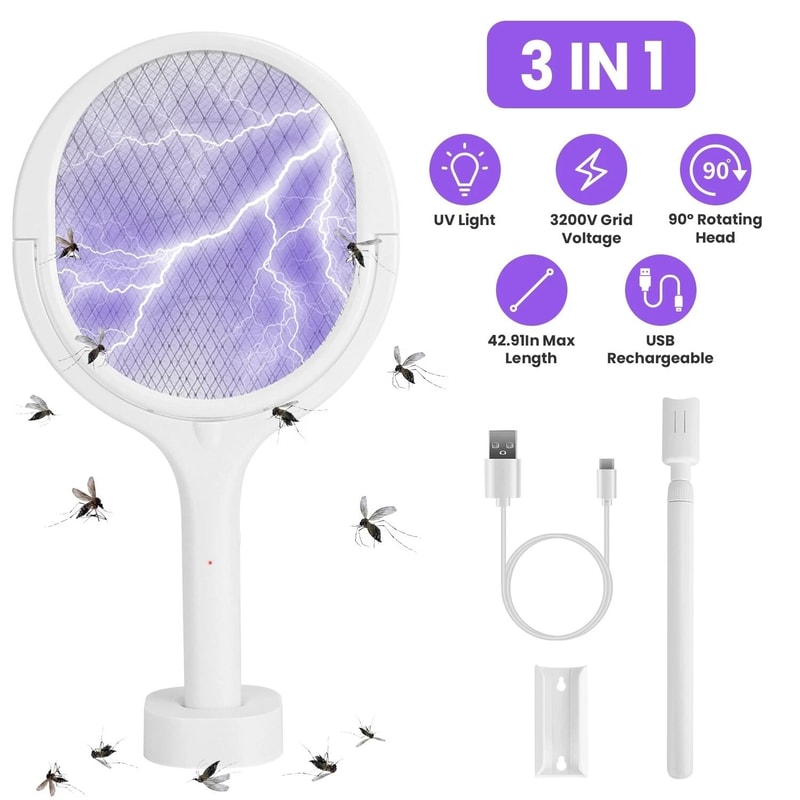 Electric Bug Zapper Racket Rotating Mosquito Swatter Zapper Safe Powerful Insect Control 2