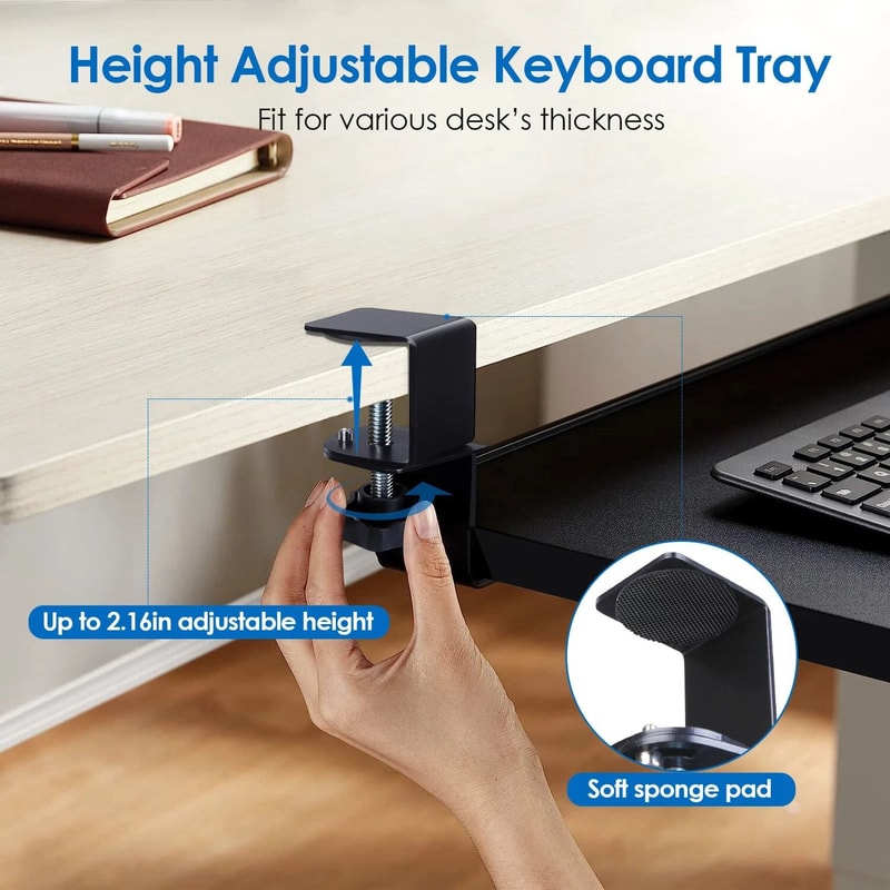 Under Desk Pull Out Keyboard Tray Adjustable Keyboard Mouse Tray WC Clamp For Ergonomic Desk Setup 8