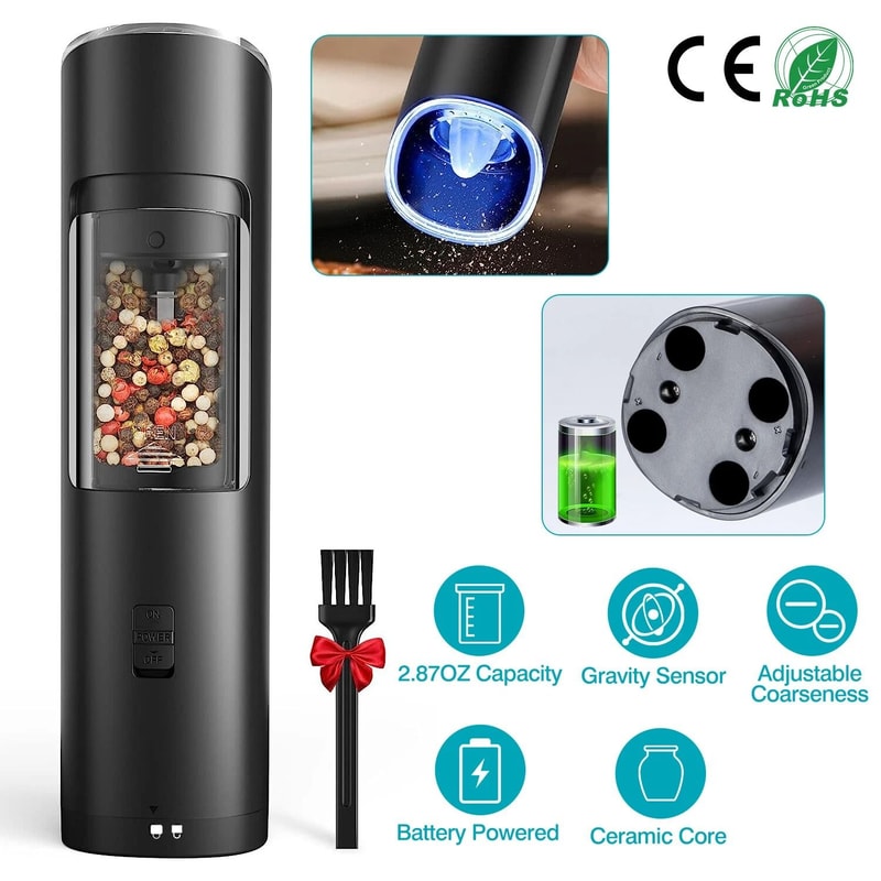 Automatic Gravity Sensor Electric Salt Or Pepper Grinder Adjustable Coarseness For Perfect Seasonin 1