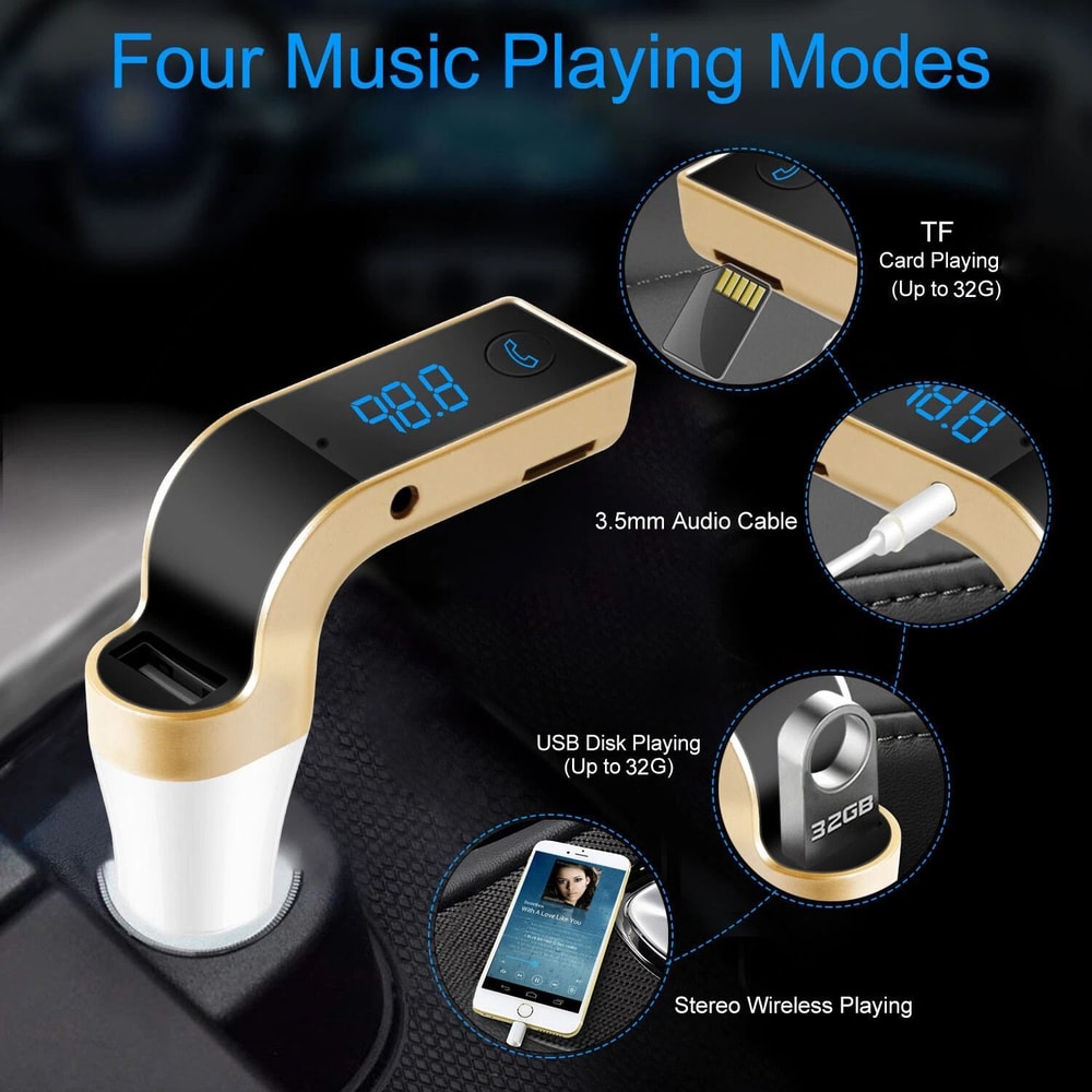 Wireless Car FM Adapter USB Charger Stereo Audio Receiver Bluetooth Car Audio Connectivity 7