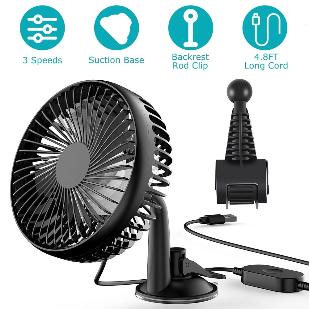 Portable Car Cooling Fan USB Powered Vehicle Suction Cup Rotatable Auto Cooler Clip Fan For Enhance 10