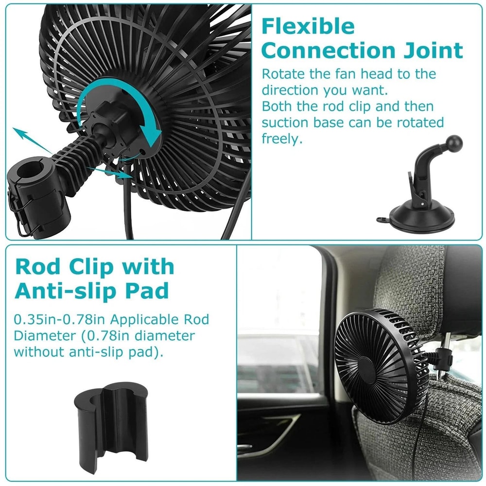 Portable Car Cooling Fan USB Powered Vehicle Suction Cup Rotatable Auto Cooler Clip Fan For Enhance 7