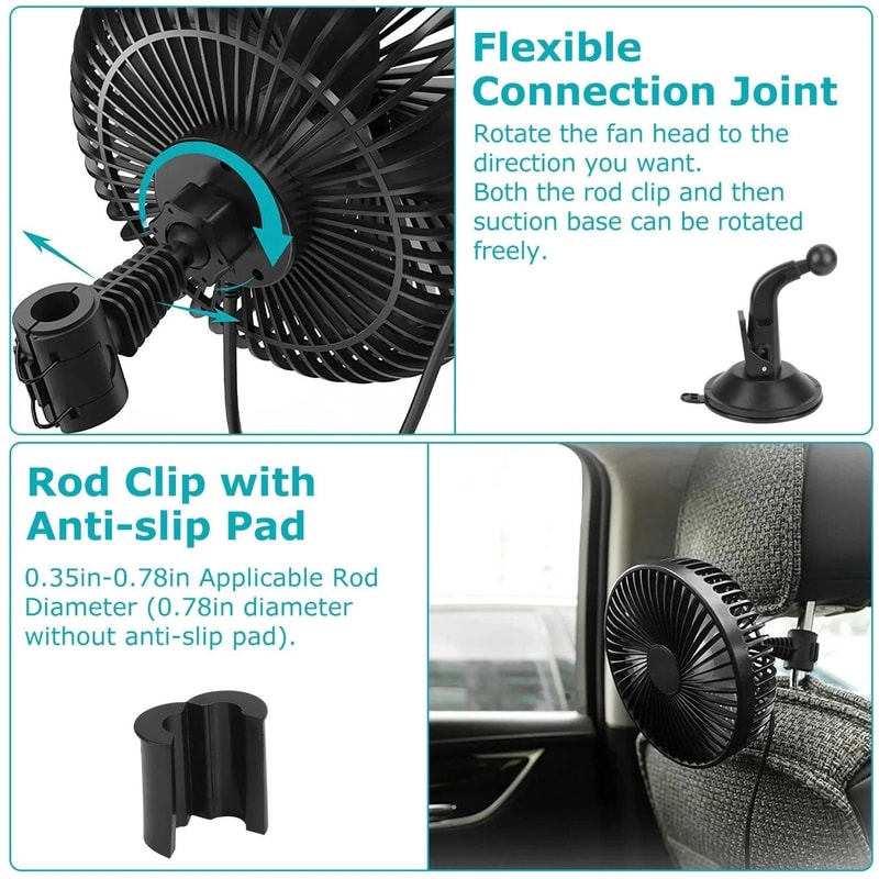 Portable Car Cooling Fan USB Powered Vehicle Suction Cup Rotatable Auto Cooler Clip Fan For Enhance 7