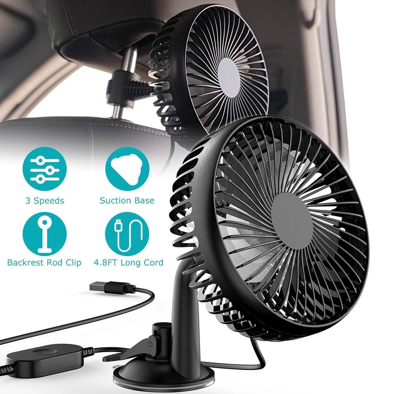 Portable Car Cooling Fan USB Powered Vehicle Suction Cup Rotatable Auto Cooler Clip Fan For Enhance 9