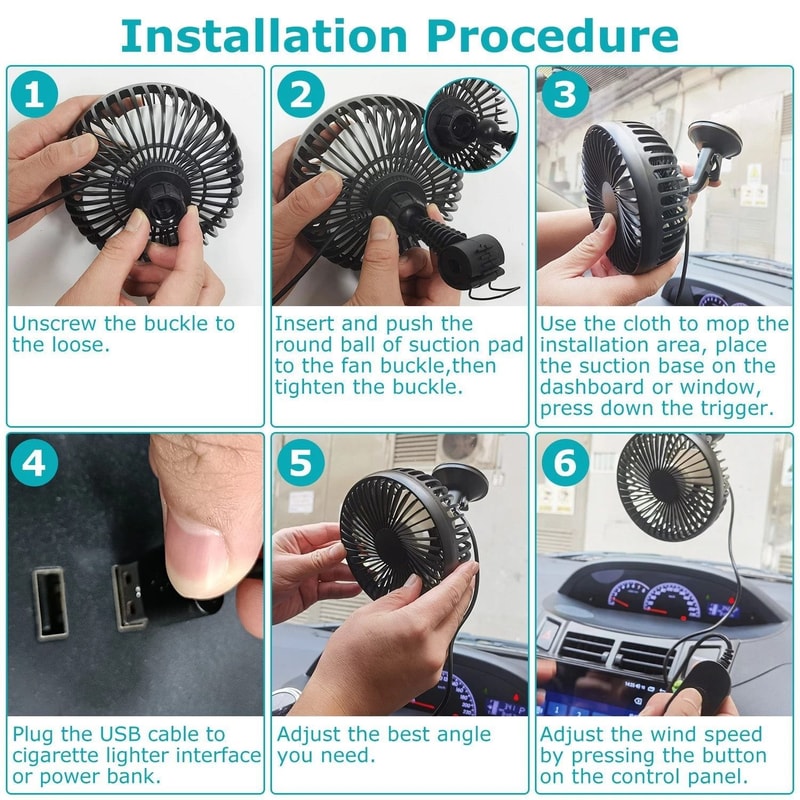 Portable Car Cooling Fan USB Powered Vehicle Suction Cup Rotatable Auto Cooler Clip Fan For Enhance 2