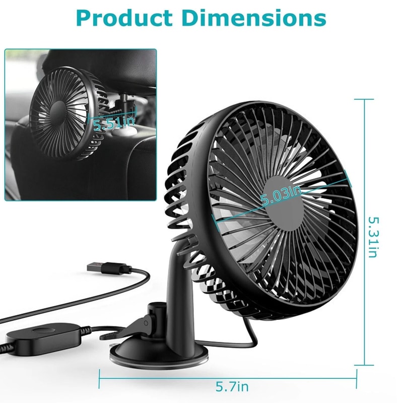 Portable Car Cooling Fan USB Powered Vehicle Suction Cup Rotatable Auto Cooler Clip Fan For Enhance 4