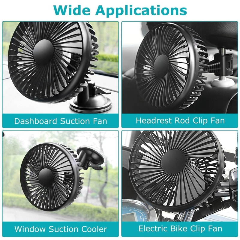 Portable Car Cooling Fan USB Powered Vehicle Suction Cup Rotatable Auto Cooler Clip Fan For Enhance 5
